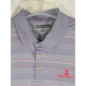 Pebble Beach grey Striped size L Dry-Luxe Performance Polo Pebble Beach Golf Emb